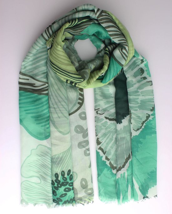 Gracieh bloemen scarf- Accessories Junkie Amsterdam- Sjaal dames- Lang- Sjaal voor lente- Katoen- Omslagdoek- Cadeau- Bloemen print- Groen