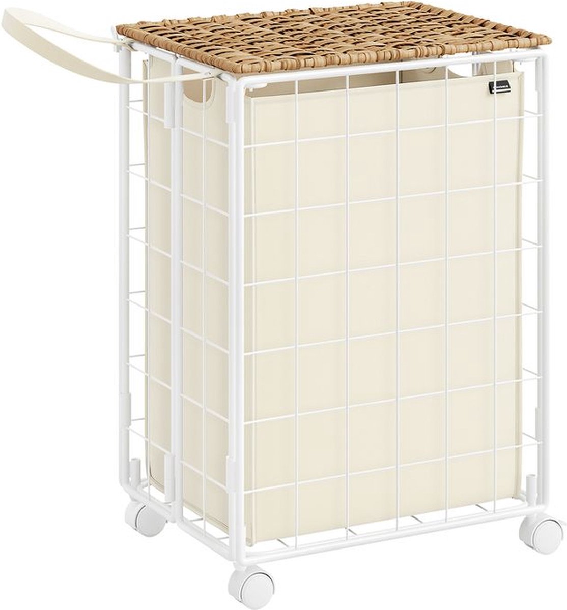 Goedkoopste Uitneembare wasmand voor wasruimte - Wasmand met wielen en waszak - 46 x 33 x 65 cm 90 liter - Naturel Beige-Crème Wit