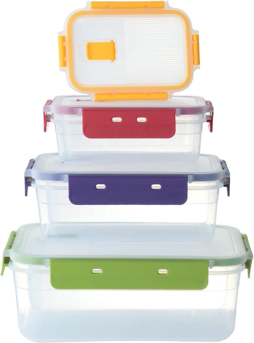 4-delige voedselcontainers met deksel, kunststof BPA-vrije voorraadcontainers, luchtdichte bewaarcontainers, voedselcontainers, tupperware containerset, vaatwasser, magnetron, diepvriesbestendig, stapelbaar