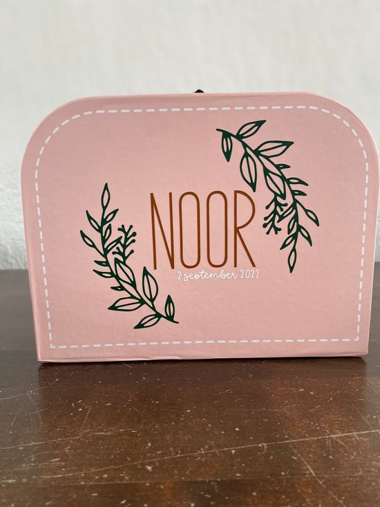 Geboortekoffertje met naam - Rose - Op basis van geboortekaartje - mail foto geboortekaartje naar info@hipmetpitcreaties.be van Hip met Pit Creaties — afbeelding 3