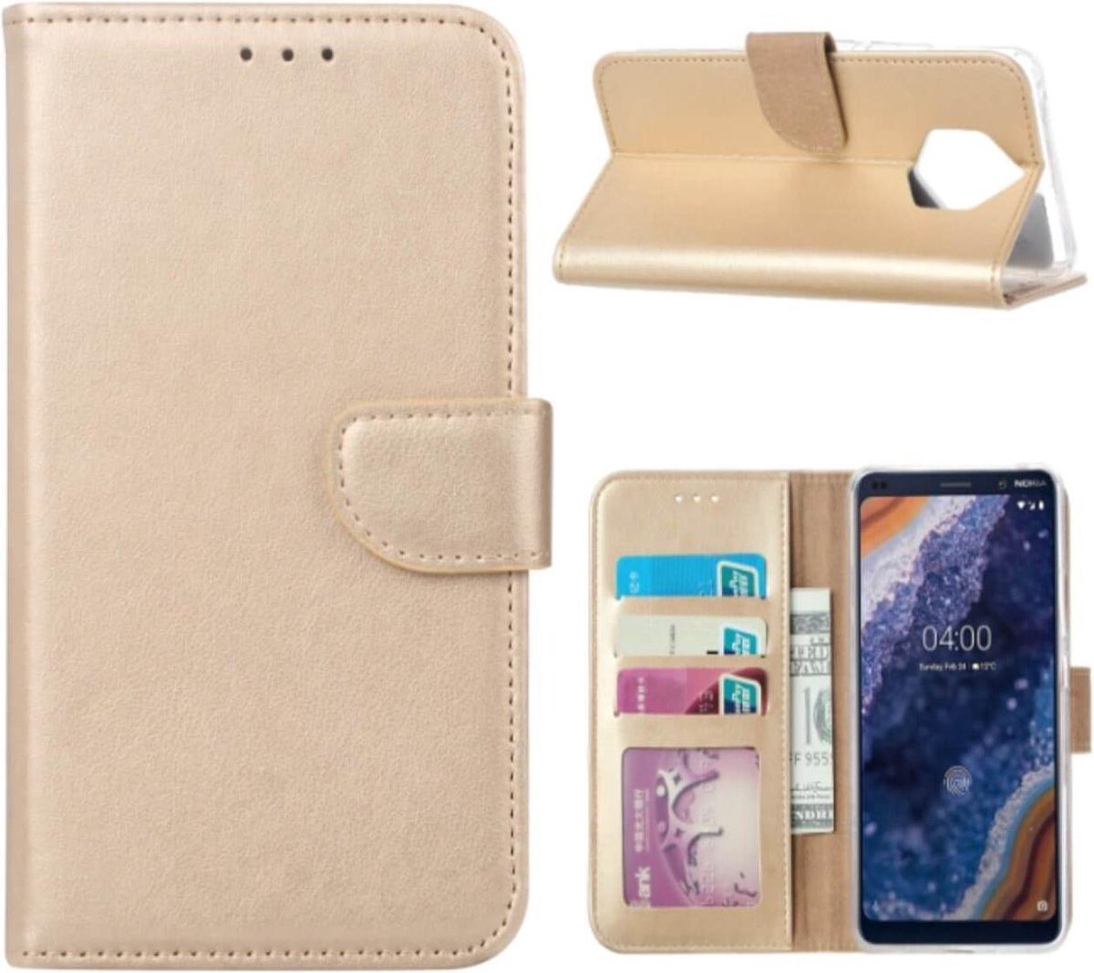 Portemonnee Book Case Hoesje Geschikt voor: Nokia 9 Pureview - Goud