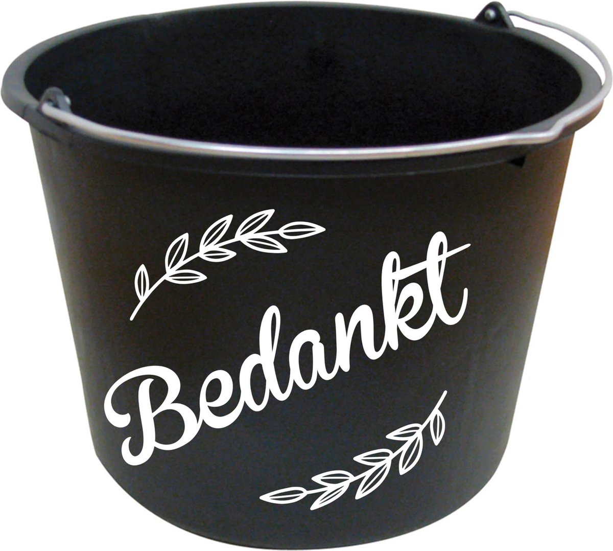 Hip met Pit Creaties - Emmer "Bedankt" 12L - Zwart met Witte Sticker - Cadeau Emmer Afscheid Pensioen - Bedankje Collega
