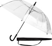 Paraplu transparant kleine diameter 101 cm lichtgewicht transparante bruiloftparaplu transparante paraplu met automatische functie transparante paraplu inclusief draagtas witte rand, zwarte knop, slank handvat (transparant)
