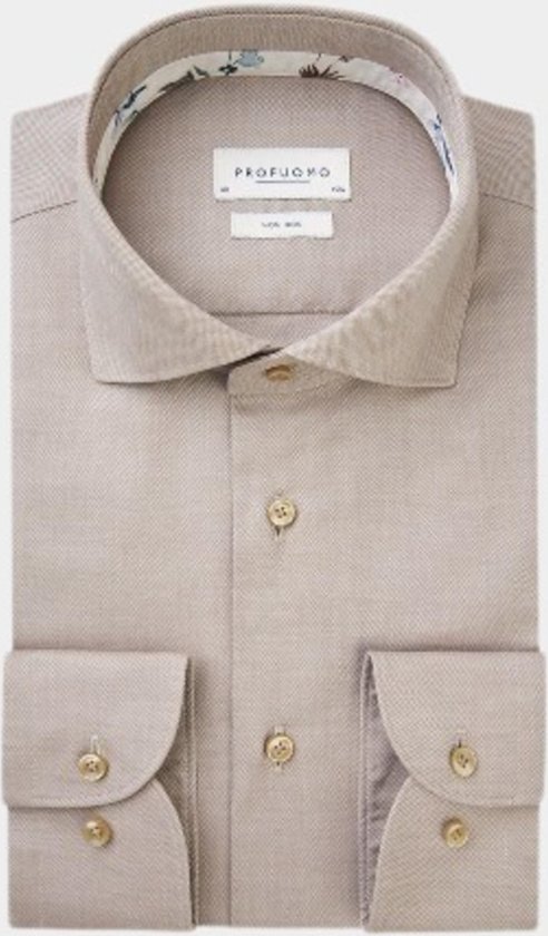 Chemise homme coupe slim Profuomo - dobby - beige - Repassage facile - Taille de col : 42