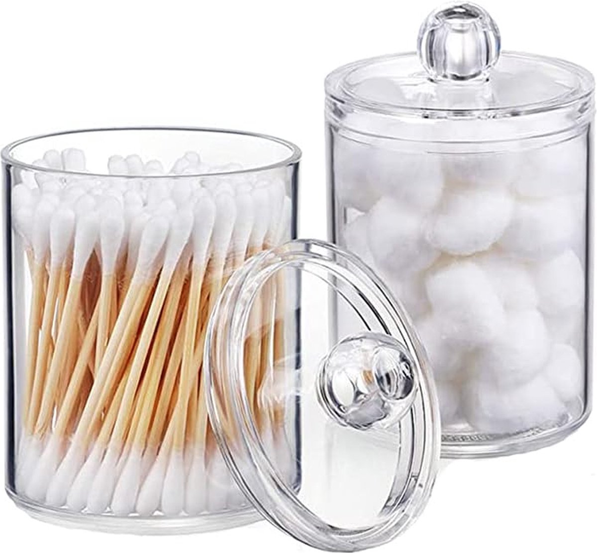 2 stuks wattenschijfjeshouder, wattenstaafjeshouder, cosmetica-houder, organizer, transparant, met deksel, voor cosmetica, wattenballen, stippen, bindmiddelen, paperclips, haarspelden, elastische
