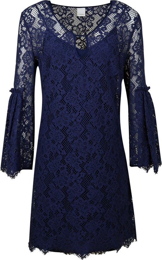 Donkerblauwe kanten jurk new arrivals