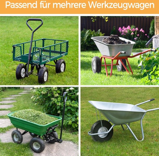1 x PU-wiel ØxB:255 x 80 mm, 4.10/3.50-4 kruiwagenbanden, steekwagenwiel, bolderkar reservewiel, met metalen velg, 16 mm as banden, lekbestendig en slijtvast HMTM-WW-60004-zwart/zilver van Merkloos	 — afbeelding 2