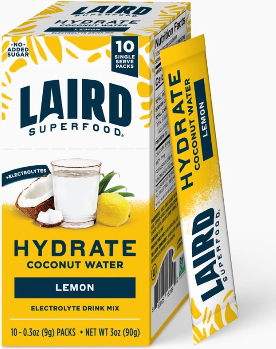 Laird Superfood Hydrate Coconut Water Lemon Electrolyten Drink Mix 10 sachets bol