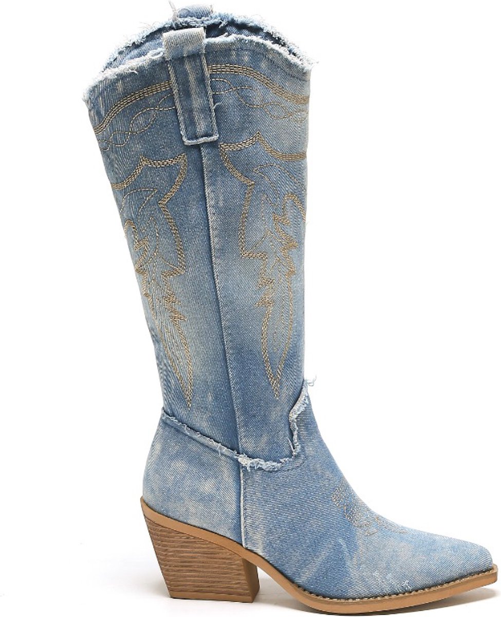 Smile Favorites® Dames Cowboylaarzen - Blauw - Stof - Maat 36
