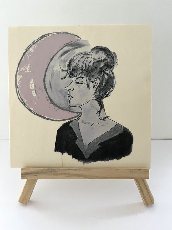 moontalks modern print op hout ecoschilderij incl schilderezel