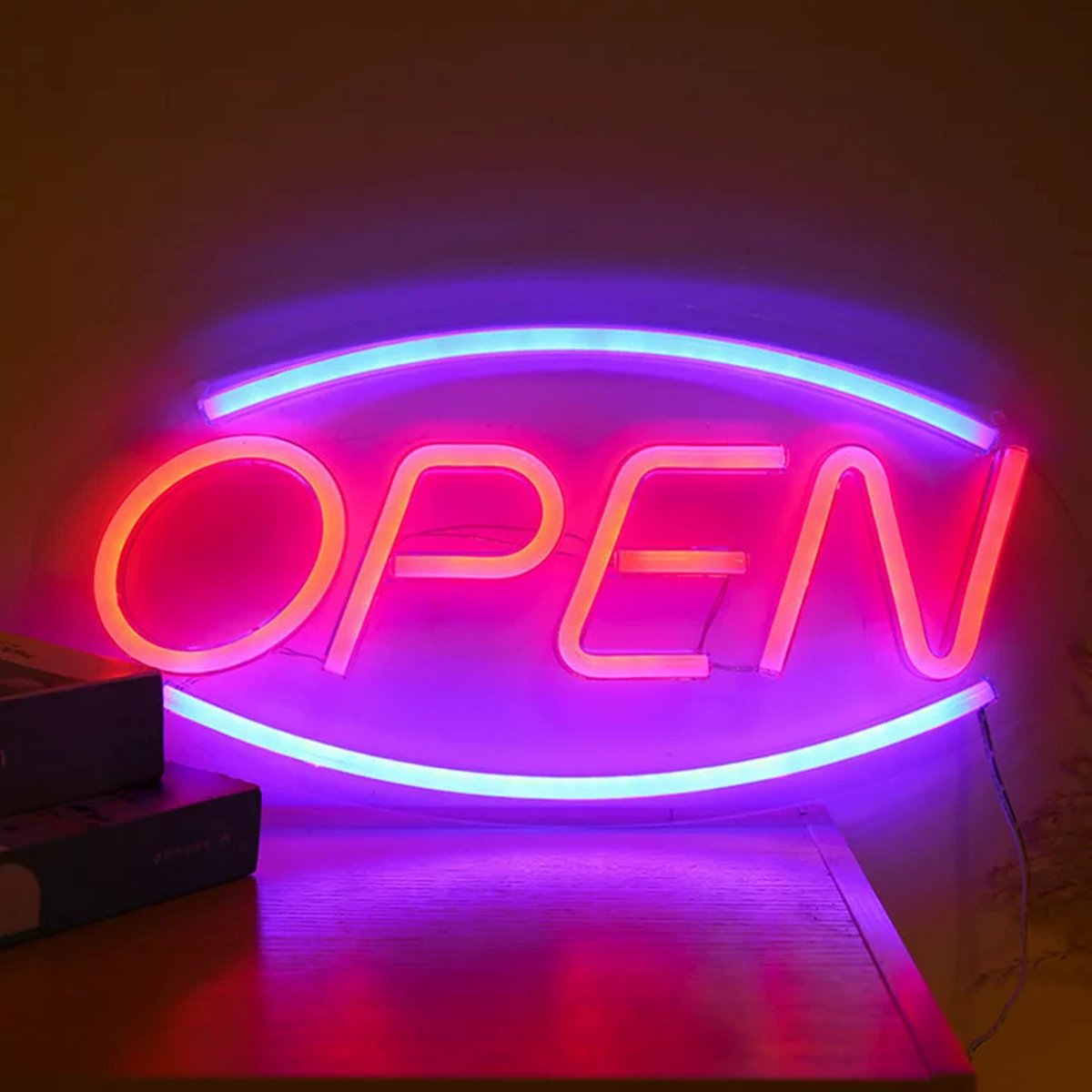 Groenovatie LED Neon Wandlamp "Open" - Op USB - 45x22x2cm - Blauw / Roze