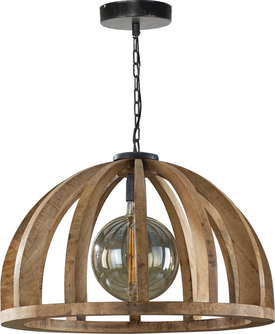 Design hanglamp gebogen hout | 1 lichts | ø 60 cm | massief mango naturel | tot 150 cm verstelbaar | eetkamer / woonkamer | modern / natuurlijk design