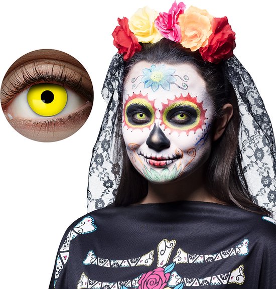 Foto: Boland maandlenzen uv flash geel geel volwassenen halloween en horror halloween contactlenzen horror