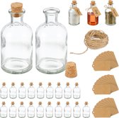 Relaxdays glazen flesjes met kurk - kruidenpotjes 125 ml - lege olieflesjes - decoratie - Pak van 24