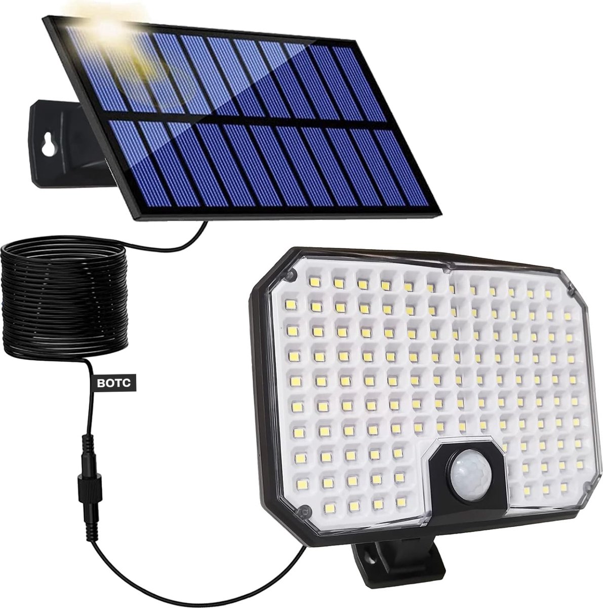 BOTC Buitenlamp met bewegingssensor op zonne energie - Afstandsbediening - Met dag nacht sensor - Solar wandlamp buiten - 1 Stuk