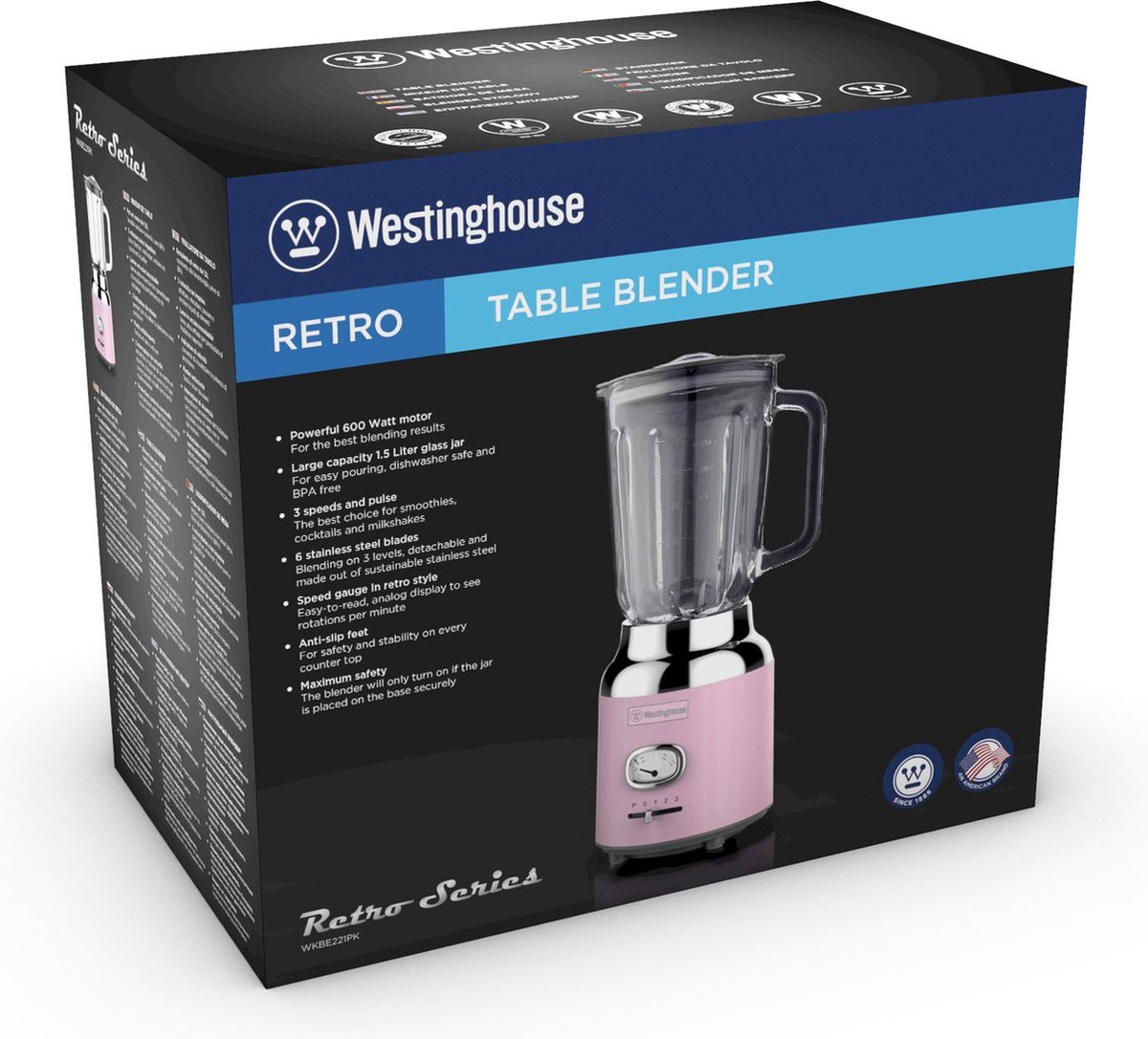 Westinghouse Retro 6-delige Set – Handmixer + Staafmixer + Blender 1,5L + Waterkoker 1,7L + Broodrooster 2 Sneden + Filter Koffiezetapparaat – Roze