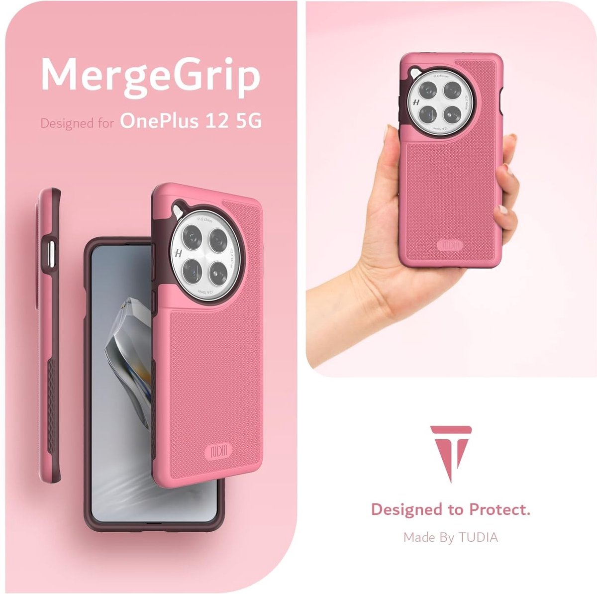 Tudia OnePlus 12 Hoesje MergeGrip Roze