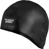 Aqua Speed Siliconen Zwem- en Badmuts - Comfortabel, Extra Groot voor Lang Haar, Met Speciale Ooruitsparing - Zwart