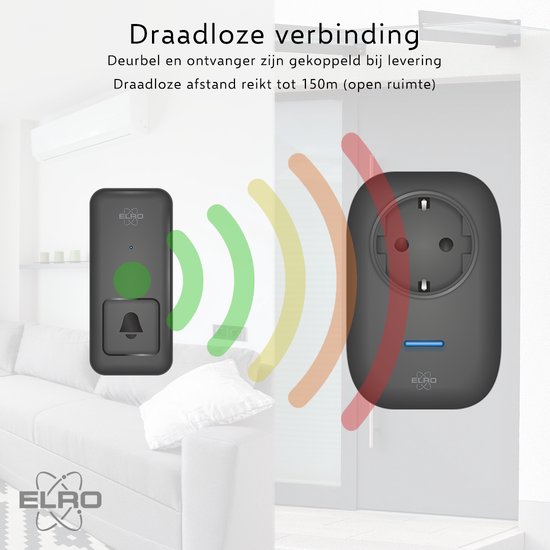 ELRO DB4000 Draadloze Kinetische Deurbel Set – Nederlandse Versie – met 2x Plug-in Ontvanger met Stopcontact – Geen Batterijen nodig