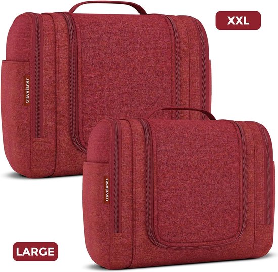 Luxe Toilettas Heren & Dames – Dubbel Compartiment – Waterafstotende Reistas – Zwarte Toilettas met Leren Details – Grote Washbag