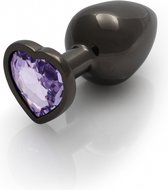 Shots - Ouch! OU813GUN - Heart Gem Butt Plug - Large - Gunmetal / Amethyst Purple