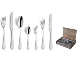 Amefa - Drift 84-delige Bestekset in Luxe Houten Kist - 12 Personen - Zilver - RVS