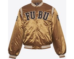 FUBU College Satin Varsity Jacket brown/black/creme - Sportjas ZWART - Maat Size XL