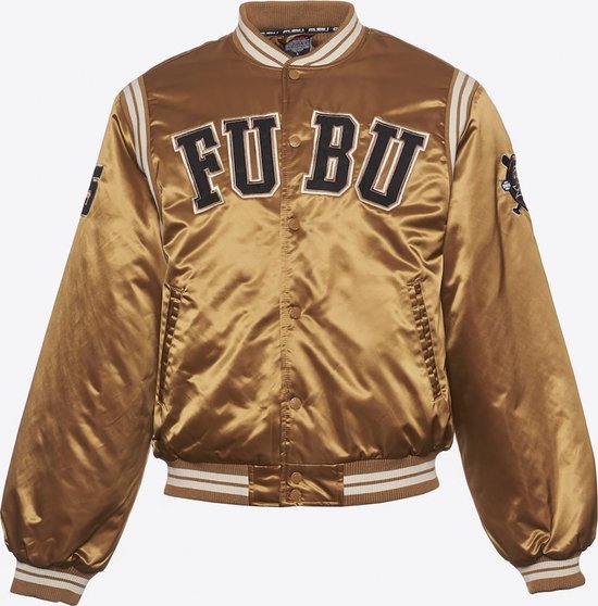 Fubu FUBU College Satin Varsity Jacket brown/black/creme - Maat XL