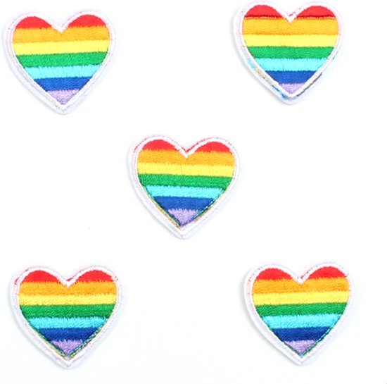 Emblème thermocollant coeur LGBTQ - Patch coeur arc-en-ciel - LGBTQ+ - Set de 5 pièces - Patchs - Emblème thermocollant - Application tissu et thermocollant - Patch Rainbow - Embellissement pour Vêtements - Joli cadeau