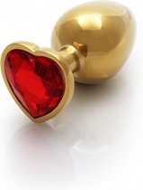 Shots - Ouch! OU806GLD - Heart Gem Butt Plug - Medium - Gold / Ruby Red