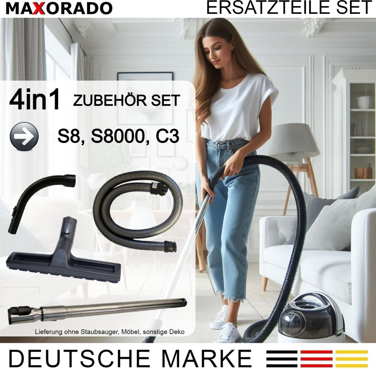 Maxorado Stofzuiger Set 4-delig - Parket vloermondstuk + handgreep + slang + telescopische buis - geschikt voor Miele C3, S8 Serie, en vele andere modellen