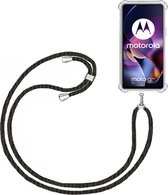 Telefoonkoord + Hoesje Geschikt voor Motorola Moto G54 - Lengte Verstelbaar - Telefoonketting - Shock Proof Case - Zwart