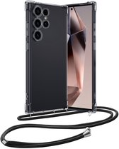 Hoes - Geschikt voor Samsung Galaxy S24 Ultra - Met Koord - Shock Proof - Siliconen Case - Back Cover - Telefoonkoord - Telefoon Hoesje Shockproof - Telefoonketting - Transparant