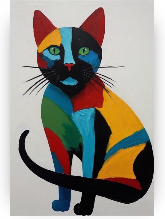 Kleurrijke kat - Huisdieren wanddecoratie - Wanddecoratie kat - Wanddecoratie modern - Canvas schilderij - Woonaccessoires - 40 x 60 cm 18mm