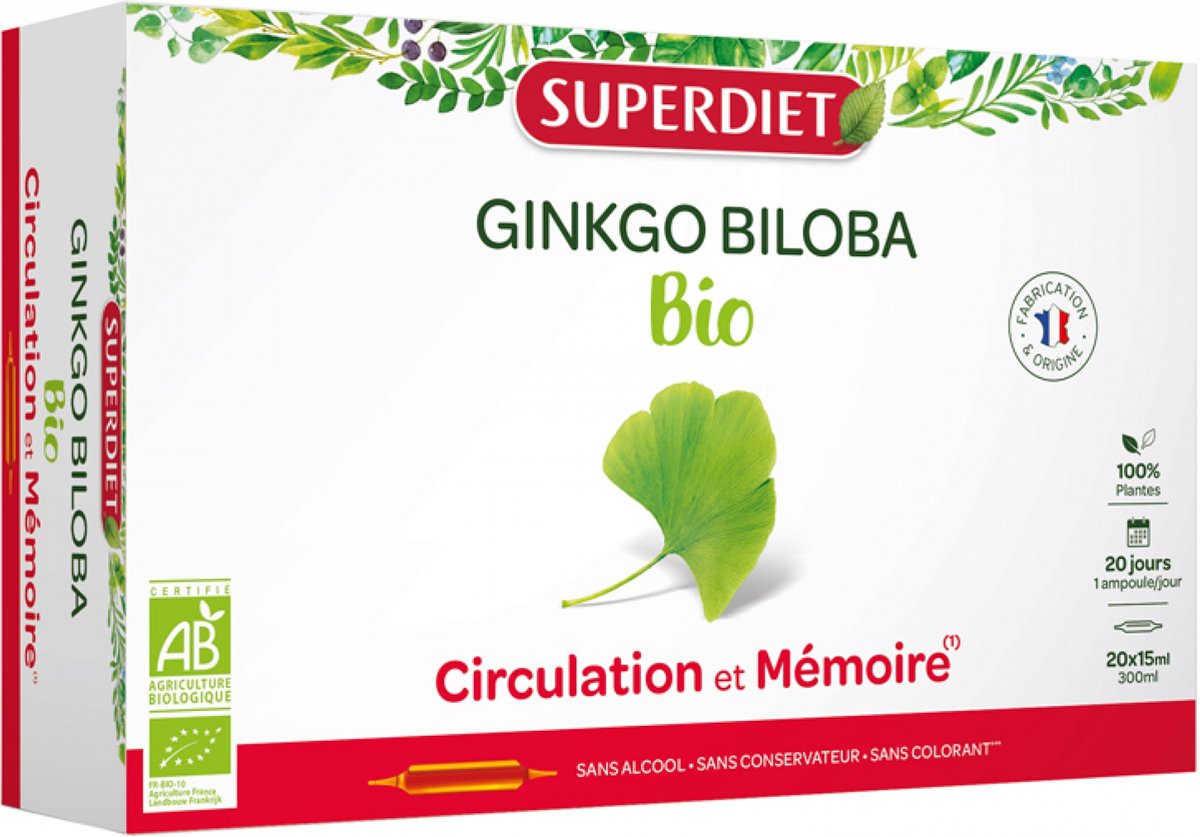 Goedkoopste Superdiet Ginkgo Biloba Organic 20 Ampullen