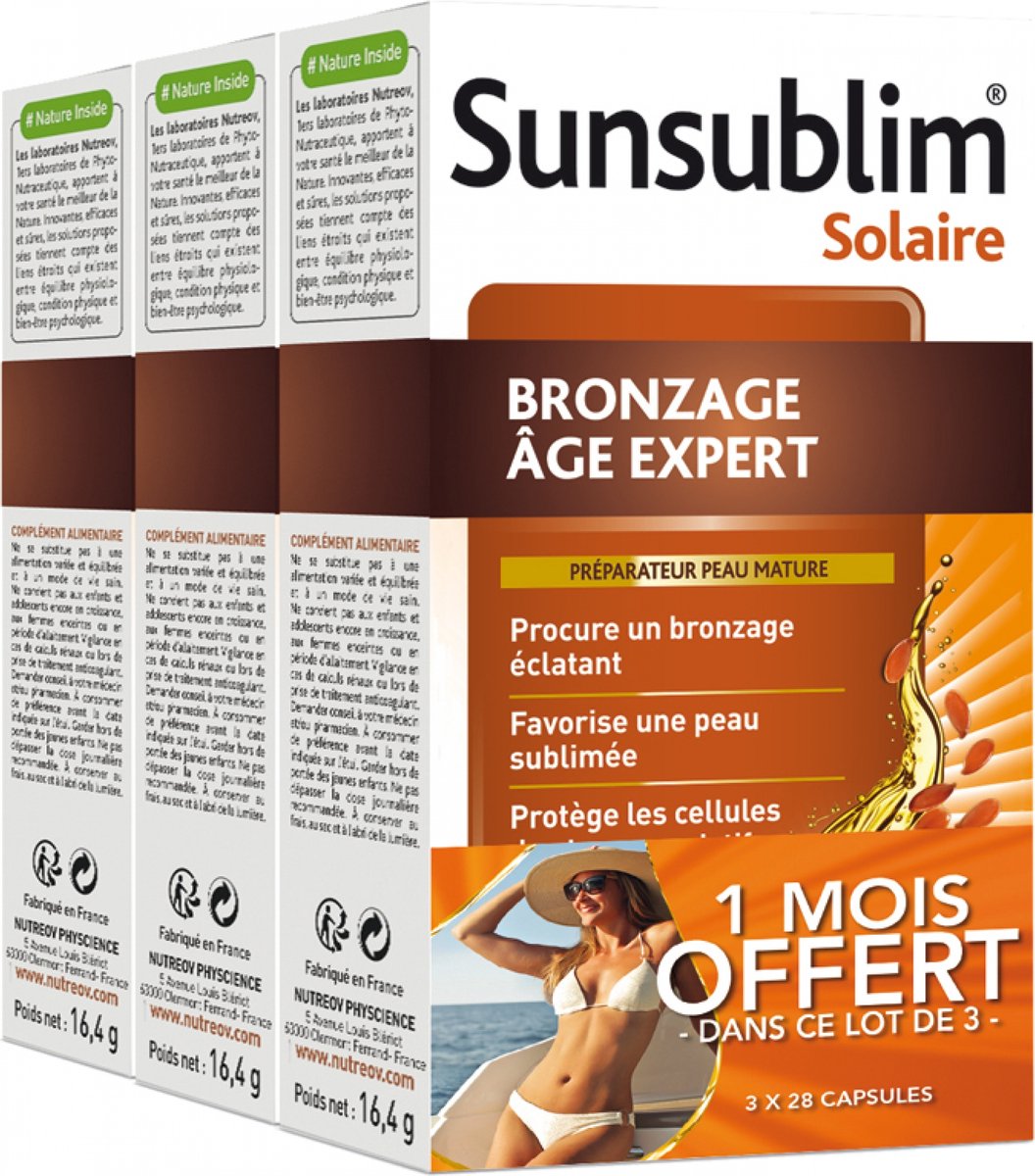 Goedkoopste Nutreov Sunsublim Tanning Age Expert Verpakking van 3 x 28 Capsules