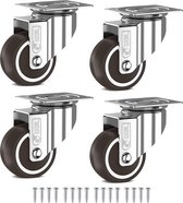 GBL Heavy Duty Castor Wheels with 4 Brakes + Screws - 50mm up to 200KG - Pack of 4 No Floor Marks Silent Caster for Furniture - Rubbered Trolley Wheels - Silver Castors