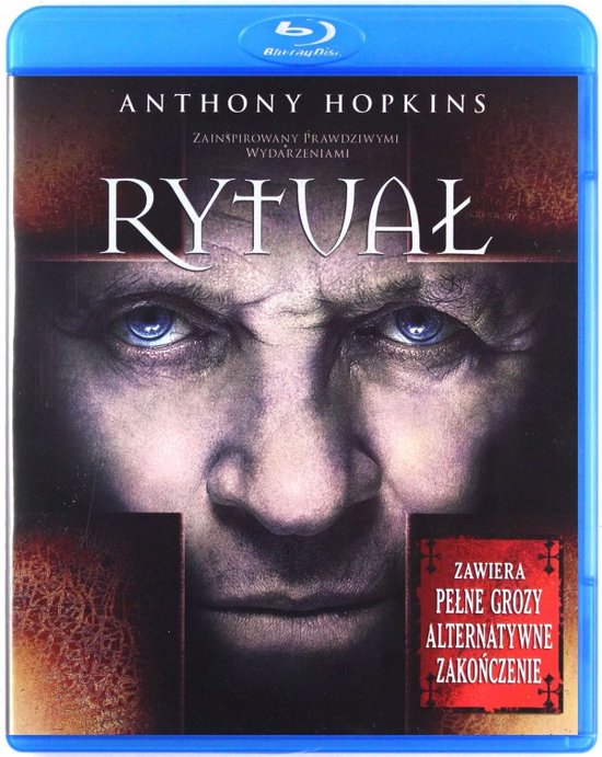 Blu-ray hoes van de film Rytual met Anthony Hopkins op de voorgrond. Tekst: 'Rytual' en 'Anthony Hopkins'.