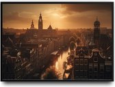 Amsterdam van boven in de avond met een prachtige gracht en kerken Fotolijst met glas 30 x 40 cm - Prachtige kwaliteit - Nederland - Foto - Poster - Glazen plaat ervoor - inclusief ophangsysteem