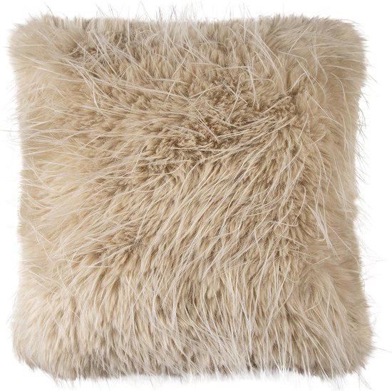 kussen teddy langhaar pluk beige 45x45cm