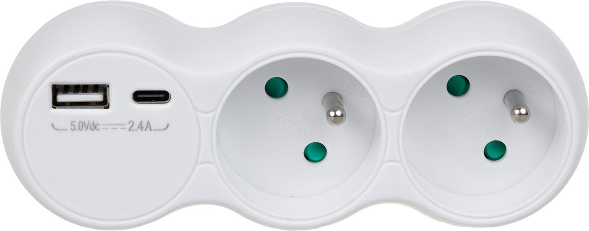 Maclean - stopcontact 2-voudige splitter, 2x USB A/C, type E, 2x16A, MCE339 E