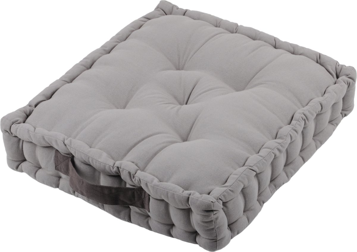 Stof Textile Vloerkussen DUO - betongrijs - katoen - 45 x 45 x 10 cm - vierkant - Extra dik - extra zitplaatsen - spelen - gamen - relaxen