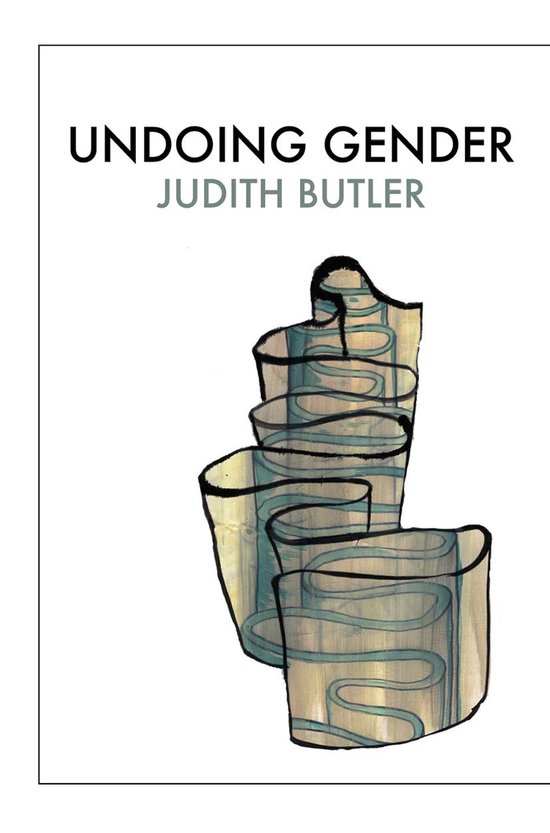Couverture de livre 'Undoing Gender' par Judith Butler. Une illustration abstraite de rubans rayés et enroulés dans des tons bleus.