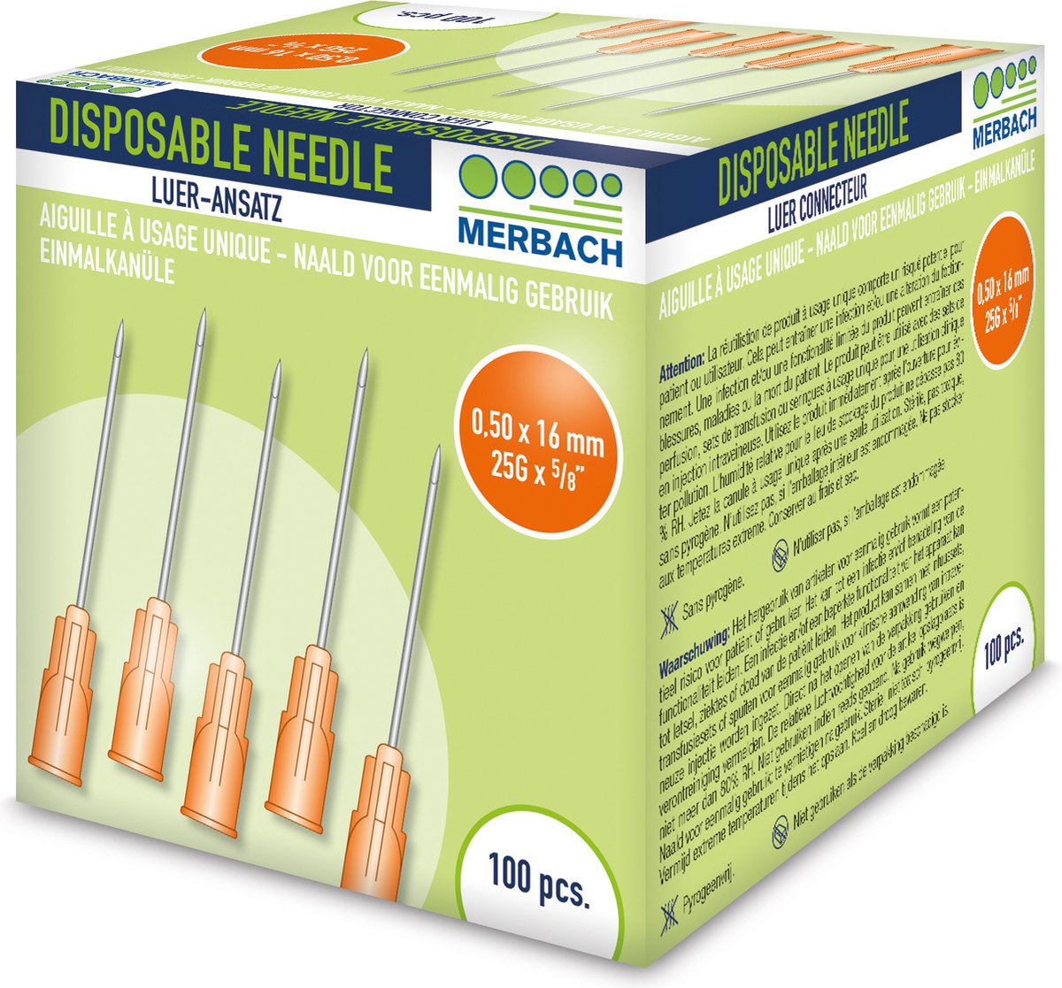 Goedkoopste Voordeelverpakking 3 X Merbach Injectienaalden 25 G x 5/8 - 16mm oranje 100 stuks