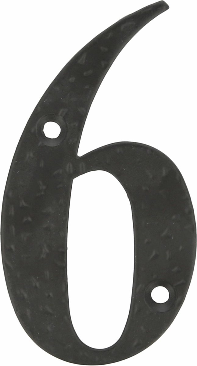 AMIG Huisnummer 6 - massief gesmeed staal - 10cm - incl. bijpassende schroeven - zwart