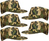 Guirca Guirca Carnaval verkleed Soldaten hoed/cap/petje - 5x - camouflage groen - volwassenen - Militairen/leger thema