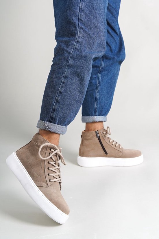 Oscar&Djayds Sneaker Homme - Beige Sable - Cuir Véritable (Suède) - Baskets hautes - chaussures - OD111 - taille 40