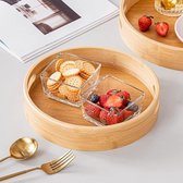 Bamboe dienblad, rond dienblad hout met handgrepen en verhoogde rand, dienblad voor eten koffie wijn koffie thee fruit maaltijden (38,5 x 38,5 x 5 cm)