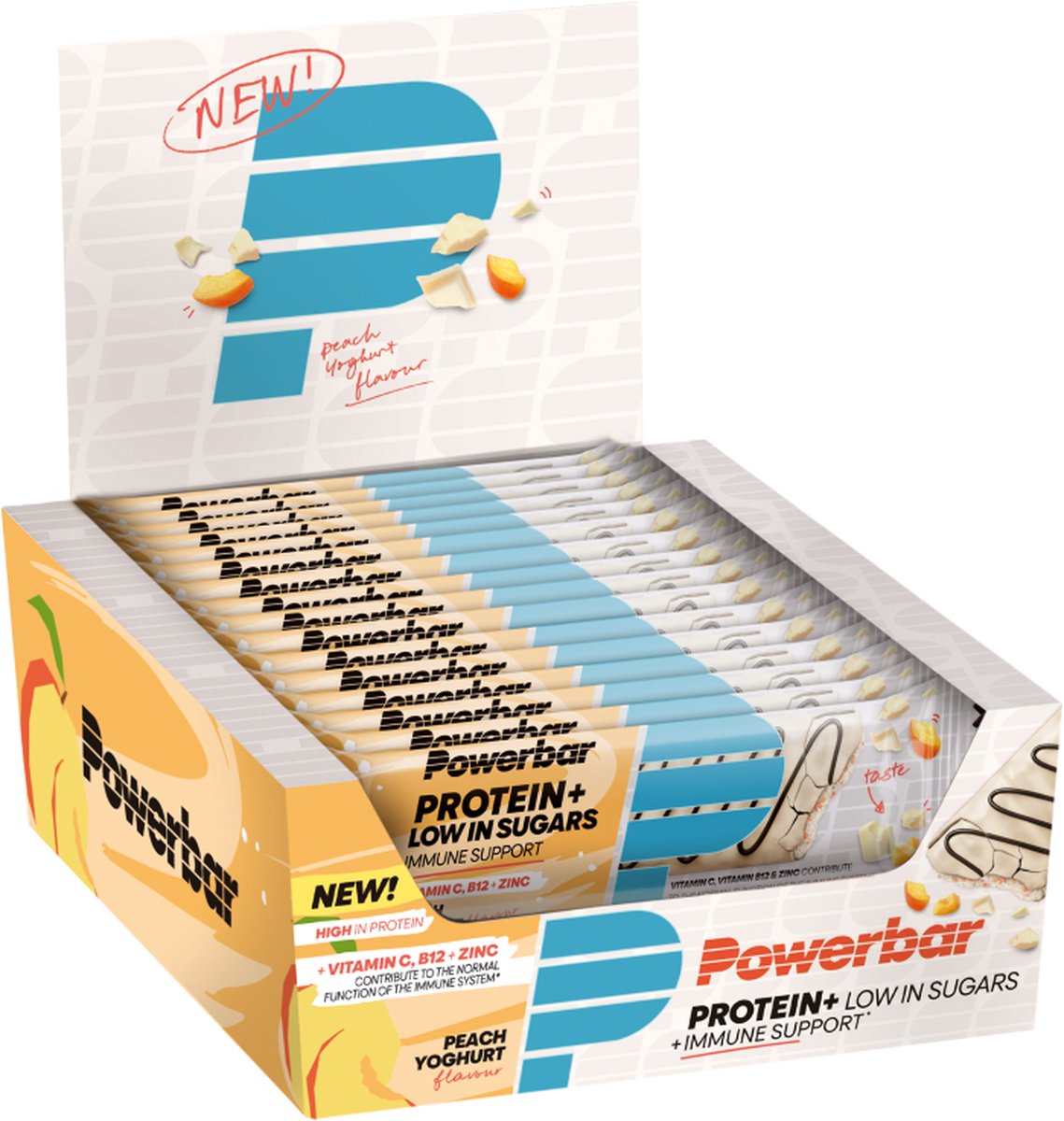 Goedkoopste Powerbar eiwitreep | Protein Low Sugar Immune Bar | Peach Yoghurt 35g (16 stuks