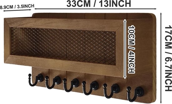 Sleutelrek met plank - houten sleutelrek voor aan de muur - 6